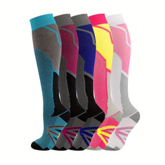 5 Pair Women's Nylon Compression Socks - All Day Comfort, Moisture-Wicking Fabric, Ankle Protection, Reinforced Heel, and No Slip Cuff