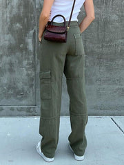Wide Leg One Side Square Pocket Cargo Pants, Denim Loose Baggy Fit Straight Legs Trousers, Y2K Kpop Vintage Style Women's Jeans