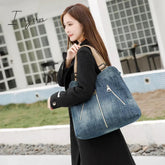 Ingvn - Women Large Capacity Tote Bag Quality Denim Handbag Luxury Ladies Shoulder Bag Light Blue bolso mujer 2024 Purse