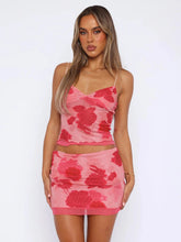 2 Piece Floral Print Halter Vacation Low Waisted Mini Skirt Set Y2k Fashion Camisole Korean Style Women's Clothes