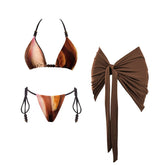 3 Pieces Bikinis Sexy Women Swimsuit Halter Swimwear Mini Skirt Female Button Bikini Set Beachwear Bathing Suits Bodysuit