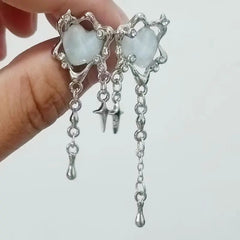 INGVN Irregular Heart Tassel Star Earrings Women Design Senior Sense of Fashion Personality Earring Y2K Trendy Party Jewelry Gift