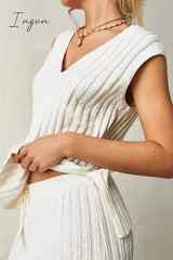 Ingvn - Sexy Simplicity Solid Draw String V Neck Sleeveless Two Pieces