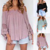 Ingvn - Women Off Shoulder Solid Tops Fashion Short Sleeve Backless Tassel Irregular Blouse Female Clothes Hipster Summer Oversize Shirt