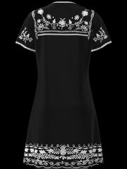 Vibrant Floral Print Short Sleeve A-Line Dress - Comfortable Crew Neck, Above Knee Length, Casual Chic Style for Spring & Summer - Women's Clothing for Everyday Wear