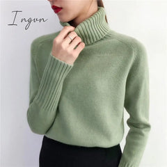 Ingvn - Cashmere Knitted Sweater Women Autumn Winter Korean Turtleneck Long Sleeve Pullover Female Jumper Green Knitwear