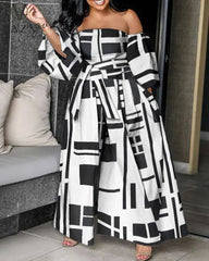 Ingvn - Womens Fall Fashion Autumn Jumpsuits High-end Chiffon Full Sleeve Strapless Sexy Young Free Women Loose Wide Leg Jumpsuits