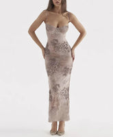 Sexy Women's Flower Print Sleeveless Long Dress Female Slim Fit High Waist Bodycon Dress Party Club Evening Dress