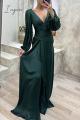 Ingvn - Elegant Formal Solid Fold V Neck Evening Dresses(3 Colors)