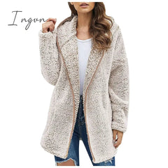 Ingvn - 2023 New Fashion Women'S Thick Plush Long Sleeve Jacket Female Winter Coat With Hat And Pocket Female Top Fashion Fall Winter