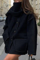 Ingvn - Casual British Style Solid Tassel Contrast Scarf Collar Outerwear