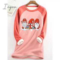 Ingvn - Women's Sweatshirt Pullover Sherpa Fleece Teddy Pink Green Gray Graphic Christmas Round Neck Long Sleeve Fleece