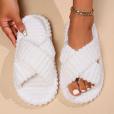 Fuzzy Crisscross Band Home Slippers, Cozy & Warm Open Toe Soft Plush Shoes, Solid Color Indoor Floor Slippers