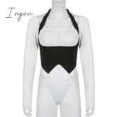 Ingvn - womens fashion gifts for women Goth Dark Fairycore Grunge Patchwork Women T-shirts Gothic Bandage Milkmaid Sexy Halter Crop Tops Long Sleeve Streetwear Clothes