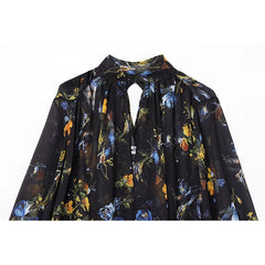 Floral Print Loose Midi Long Dresses Women Turtleneck Lantern Sleeve Boho Vestidos Spring Summer Lady Vacation Dress