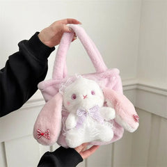 Ingvn Plush Bunny Handbags for Women Cute Fluffy Soft Autumn Kawaii Small Shoulder Bag Lolita Jk Literary Elegant New Female Bag