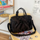 Ingvn Cute Elegant Womens Shoulder Bag Pink Pleated Bow College Style Tote Bag Aesthetic Literary Casual Daily New Ladies Handbag