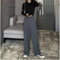 Ingvn - Retro Solid Color Wild Straight Wide Leg Pants Female Spring New Korean Fashion High Waist Casual Long Pants