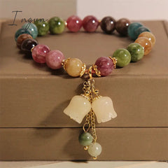 New Trendy Personality Colorful Tourmaline Natural Stone Beaded Bracelet for Women Niche Design Party Jewelry Girlfriend Gifts