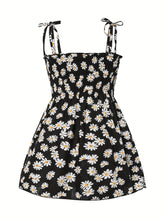 Cotton Little Girls Brief Slip Dress - Shirred, Random Daisy Print, Non-Stretch, Regular Fit, Cute Style - Perfect for Summer Beach Vacation and Outdoor Play