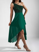 Sequin One-shoulder Tulip Dress, Elegant Sleeveless Dress For Party & Banquet, Women's Clothing