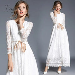 Ingvn - 2023 Fashion Trends High-end Hollow Out White Lace Dress Women Maxi Dress Robe Femme Ete Autumn Long Party Dresses Vestido Longo