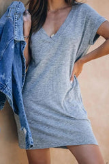 Ingvn - Casual Deep V-neck T-shirt Dress