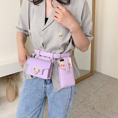 2 Piece Women's Belt Bag Luxury Designer Tactical Waist Bags Female Leather Flap Fanny Pack Shoulder Crossbody Chest Bag Purse