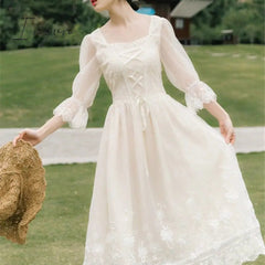 Ingvn - Vintage Retro Dress Women French Style Elegant Designer Fairy Dress Casual Slim Chiffon Party Dress Autumn Women's Clothing