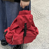 Ingvn Vintage Red Fashion Backpacks for Women Nylon Pockets Designer Multi-functional Backpack Students Solid Color Ladies Bag