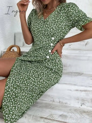 Ingvn - Women's Casual Dress Wrap Dress Floral Dress Floral Button Print V Neck Midi Dress Fashion Classic Daily Holiday Short Sleeve Regular Fit Black Dark Red Yellow Summer Spring S M L XL XXL