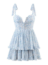 Fashion Women Spaghetti Strap Ruffle Cake Chiffon Dress Sexy Ladies Floral Print Holiday Party Mini Dress Summer Robe