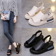 Thick-soled Wedge Sandals Women Summer High-heeled Fish Mouth Women's Shoes Soft Leather High Platform Shoes Slippers