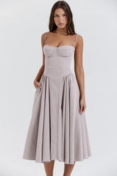 Elegant Women Dress Spaghetti Strap A-line Loose Midi Dresses Female Sleeveless Backless French Retro Long Dress