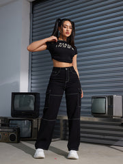 Y2K Kpop Cargo Pants for Women - Fashionable Flap Pockets, Comfortable Loose Fit, Durable Non-Stretch Denim, Straight Jeans Style - A Trendy Wardrobe Essential