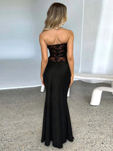 Lace See Through Strapless Sexy Maxi Dress Women Black Off-shoulder Backless Sleeveless Bodycon High Waist Long Dress