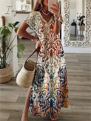 Ingvn - Women's Casual Dress T Shirt Dress Tee Dress Shift Dress Long Dress Maxi Dress Black Red Navy Blue Short Sleeve Abstract Print Spring Summer Crew Neck Fashion Daily 2023 S M L XL XXL