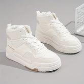 Trendy Women's High-Top Sneakers - Versatile White, Lace-Up Casual Shoes with Thick Sole, Breathable PU Cover & Comfort Fabric