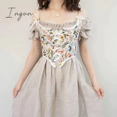 Ingvn - Hot Sale Spring Designer Vintage Print Halter Camis Women Bandage Floral Corset Shirts Female High Street Sexy Party Club Ladies Top