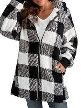 Ingvn - Women's Sherpa Jacket Fleece Long Teddy Coat Windproof Warm Home Christmas Daily Wear Vacation Zipper Pocket Zipper Hoodie Ordinary Modern Plush Plaid Regular Fit Outerwear Long Sleeve Winter Fall