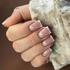 24Pcs French Tip Press on Nails Short Coffin False Nails Simple Wearable Fake Nails Frosted Full Cover Press on Nail Tips Art