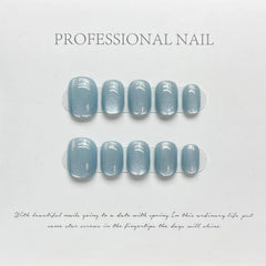 10Pcs Cute Handmade Press On Nails Full Cover Pearls Design Short Round Head False Nails Artificial Manicure Wearable Nail Tips