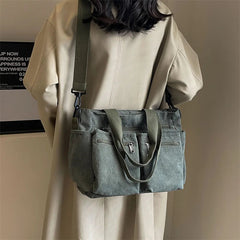 Ingvn Casual Corduroy Messenger Bags Large Capacity Commuter Mummy Portable Shoulder Bag Multi Layers Camping Tote Bags