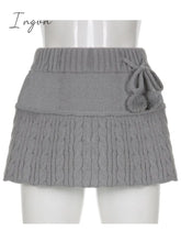 Ingvn - Knitted Low Waist Y2K Short Skirt Preppy Style Cute Girl Streetwear Aesthetic Fairycore Drawstring Womens Skirts
