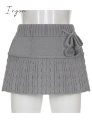 Ingvn - Knitted Low Waist Y2K Short Skirt Preppy Style Cute Girl Streetwear Aesthetic Fairycore Drawstring Womens Skirts