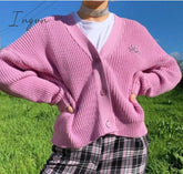 Ingvn - Kawaii Fairycore Pink Sweater Women Aesthetic Streetwear Long Sleeve Crop Tops Y2k E-girl Autumn Knittwear Outfit Femme new years eve outfits women