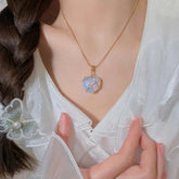 Fashion Opal Heart Necklace Crystal Castle Necklace For Woman Girls Rose Quartz Barbie Necklace Jewelry Accessories Gift