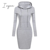 Ingvn - Autumn And Winter Hoodie Dress Elegant Long Sleeve Pocket Combining Casual Women's Midi Dresses