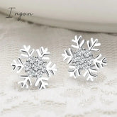 Crystal Zircon Snowflake Stud Earrings For Women Shiny Rhinestone Charm Earring Girls Christmas New Year Birthday Jewelry Gifts
