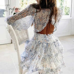 Ingvn - Harlow Floral Print Ruffle Dress women backless V-neck dress women mini summer dress ladies party dress